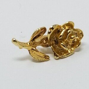 Vintage Golden Rose Brooch Gold Tone Flower Metal Lapel Pin Tie Clip